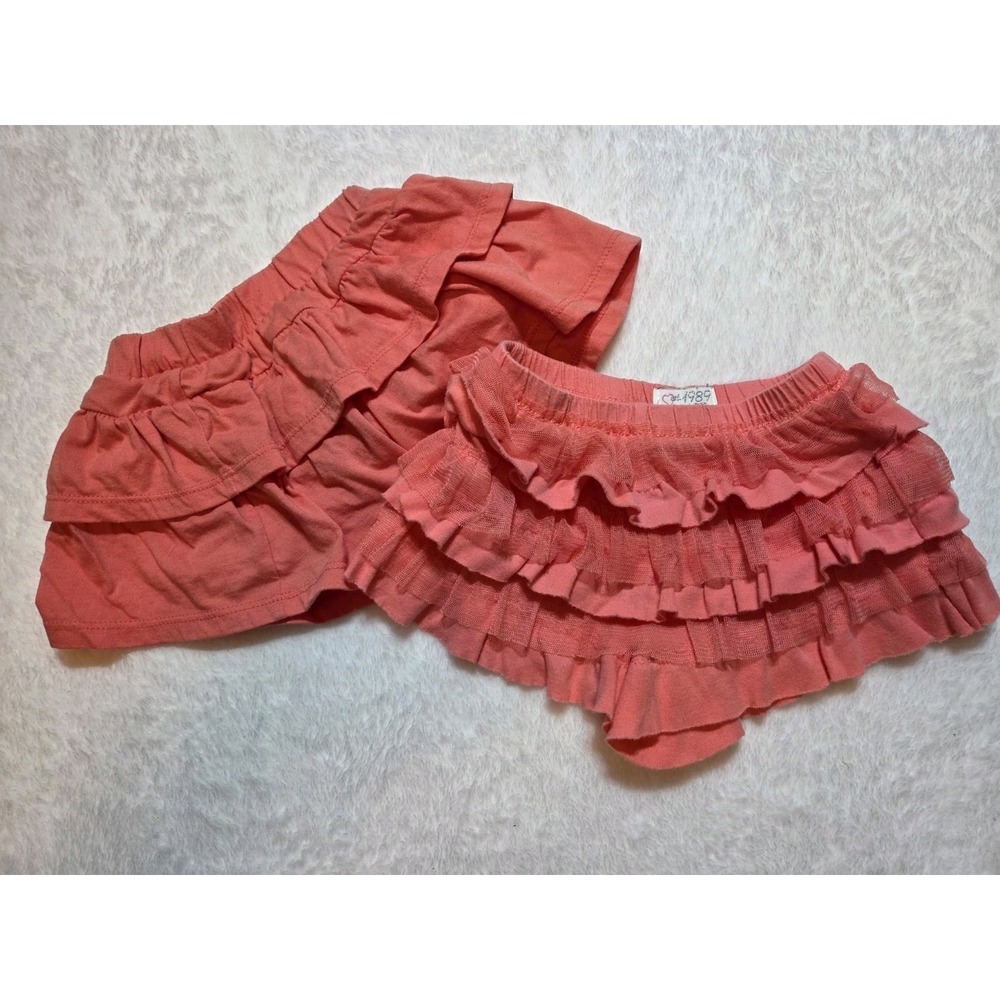 Falls Creek Kids Girls 12M Coral Ruffle Shorts Layered Toddler Baby M342